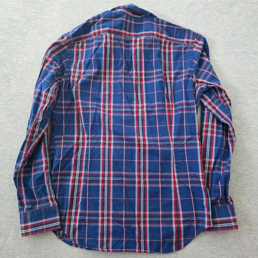 Banana Republic Mens Tailored Slim Fit Plaid Button Down Shirt Navy Red Size M